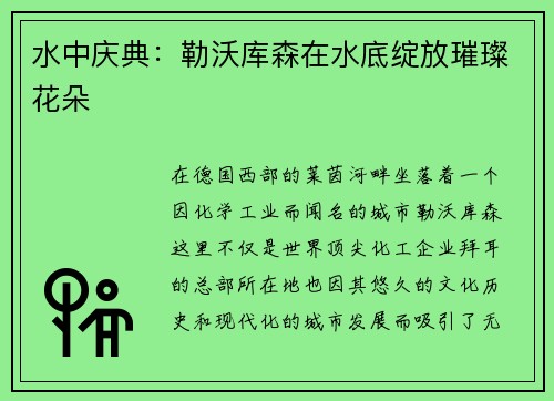 水中庆典：勒沃库森在水底绽放璀璨花朵